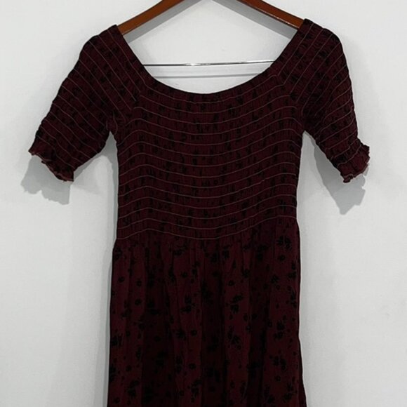 Anthropologie Smocked Maxi Dress | Small | Red, Black Floral - Picture 2 of 4